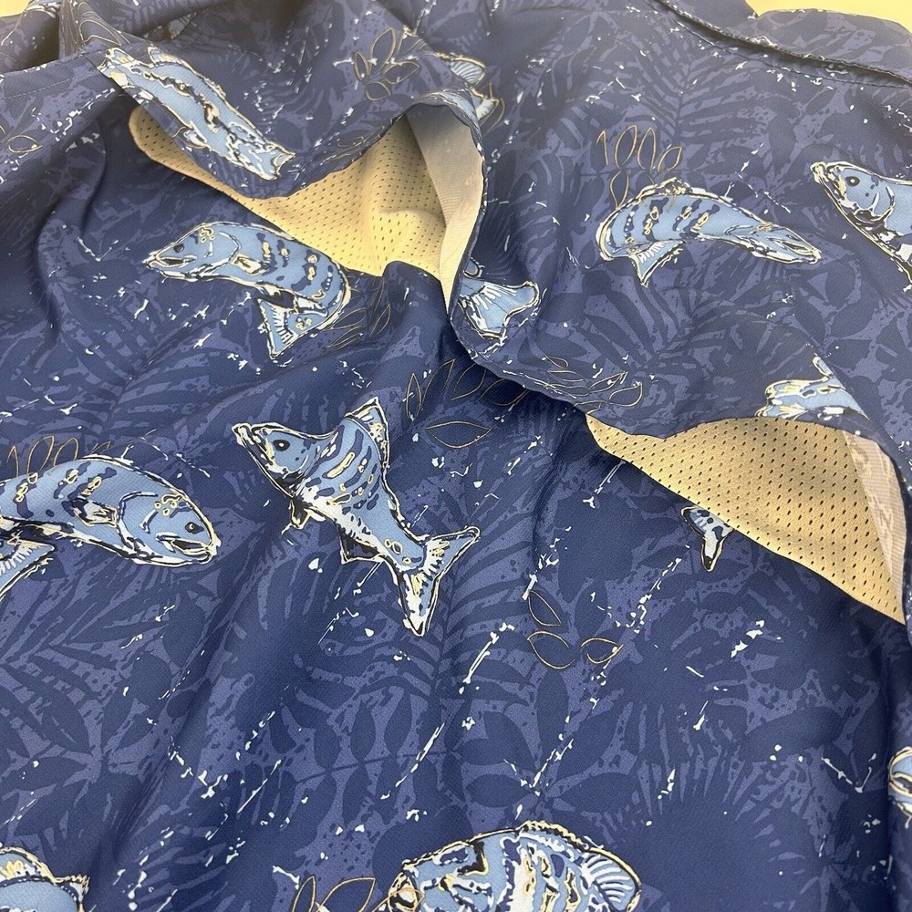 Chaps Men's Blue Fish Pattern Polyester Short Sle… - image 5